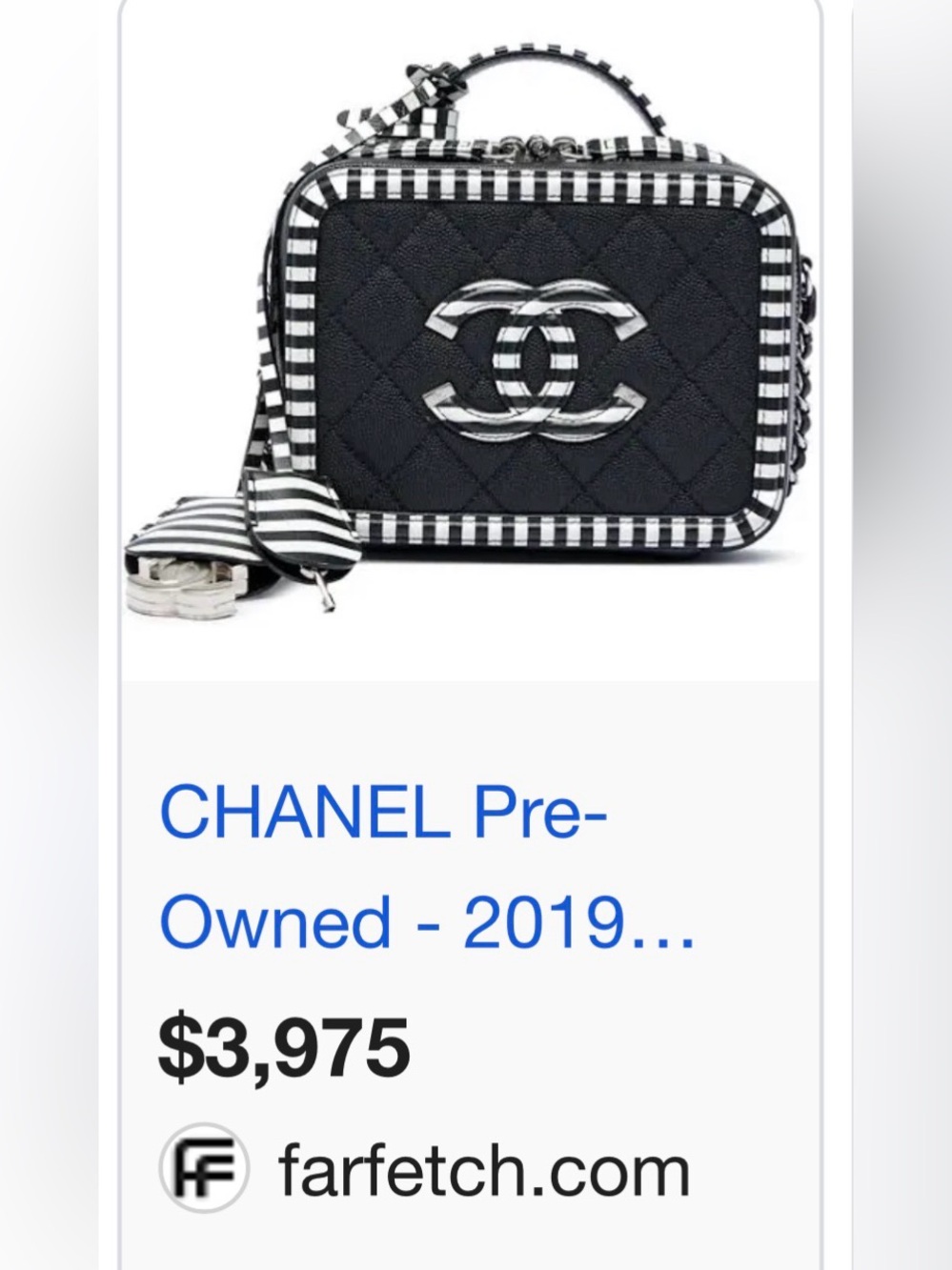 CHANEL Black Quilted Camera Bag with Black & White Striped Trim - Picture 7 of 7